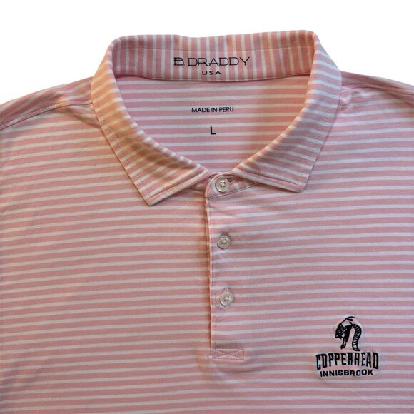 B Draddy Other - B Draddy Polo Shirt Mens Size L Pink/White Striped Copperhead Innisbrook Logo